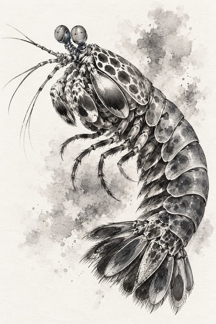 A painterly study of a mantis shrimp